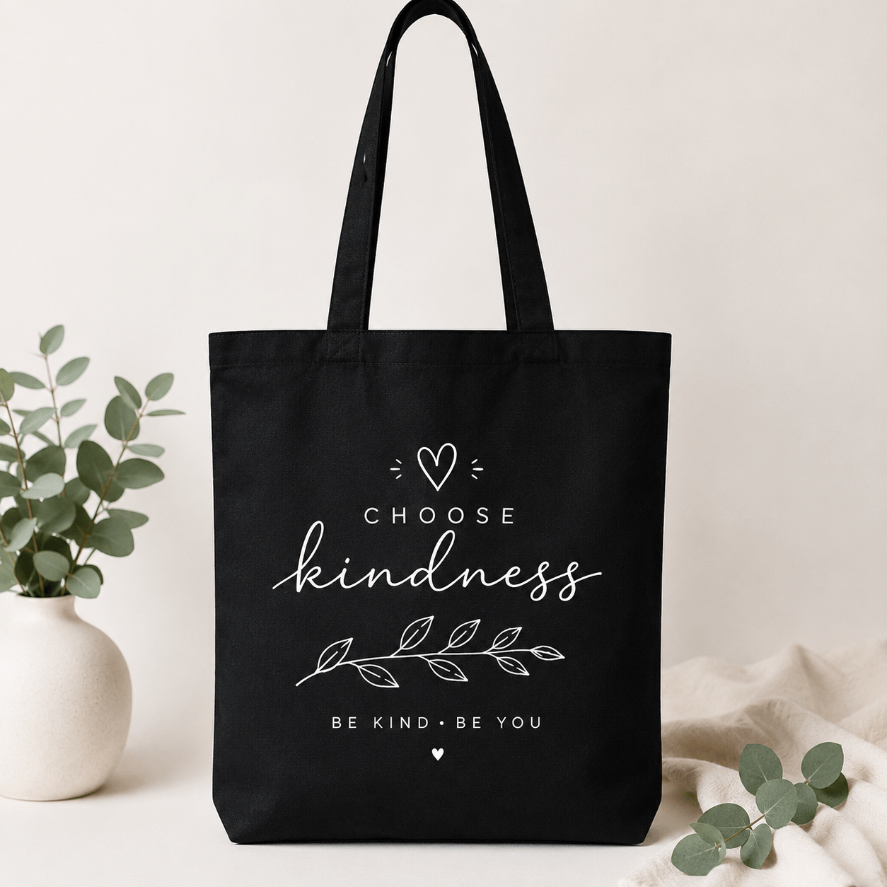 Cotton Canvas Tote Bag with Choose Kindness Print