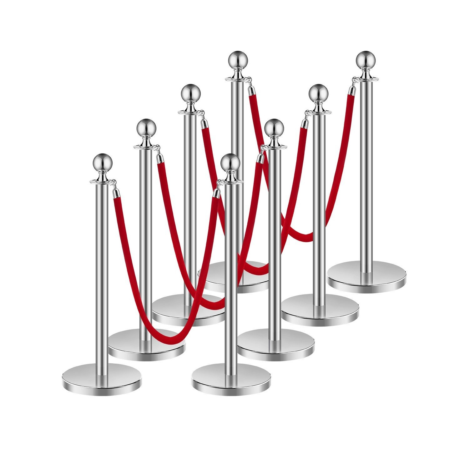 TEMU VEVOR Poteau de Barrière, Ensemble de 8 Poteaux de de la Foule avec 4 Cordes en Velours Rouge, Poteau de Barrière Argenté en Acier Inoxydable de