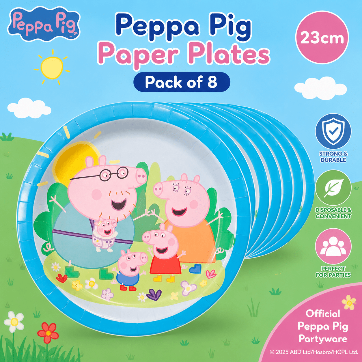 TEMU Pig Party Plates 23cm – Pack Of 8 Kids Birthday Disposable Tableware | Official Licensed Cartoon Party Supplies
