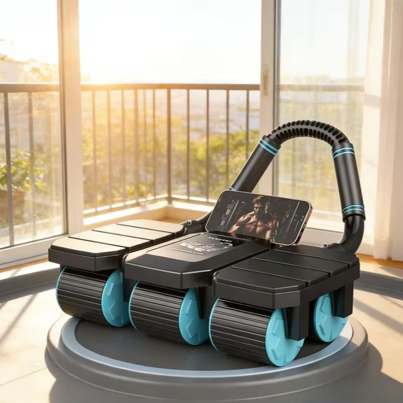 Smart Ab Roller With Automatic Rebound - 4-wheel Trainer & Elbow Support Pad, Durable Pp/tpe Material, Ideal For Home Fitness, Lingpeng