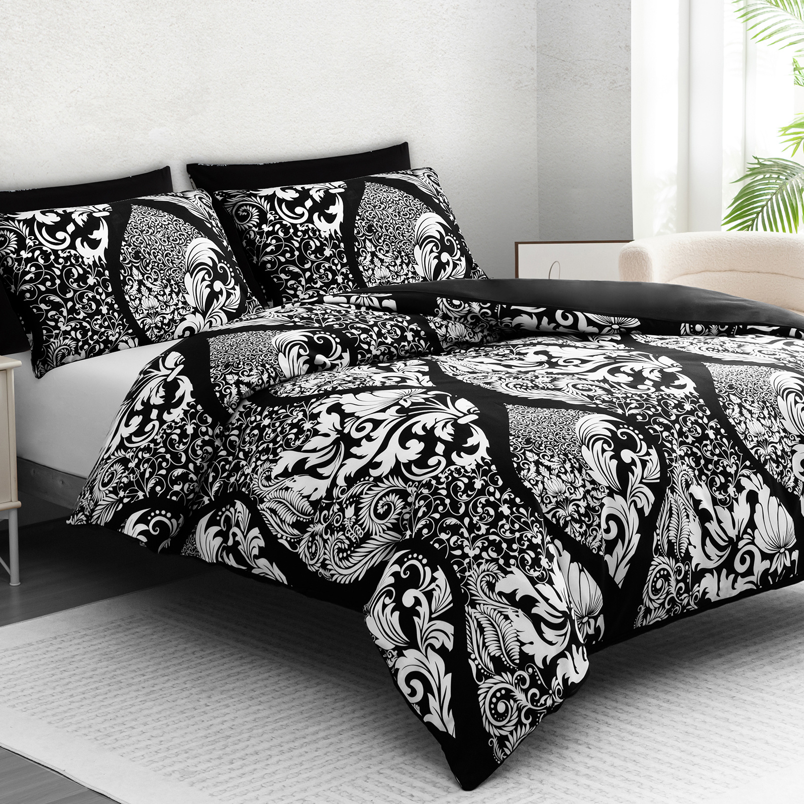 TEMU 3 Piece Luxury Printed Duvet Cover Set With Pillowcases | Soft & Breathable Microfiber Bedding | Washable Bed Set With Zip Closure | Stylish All
