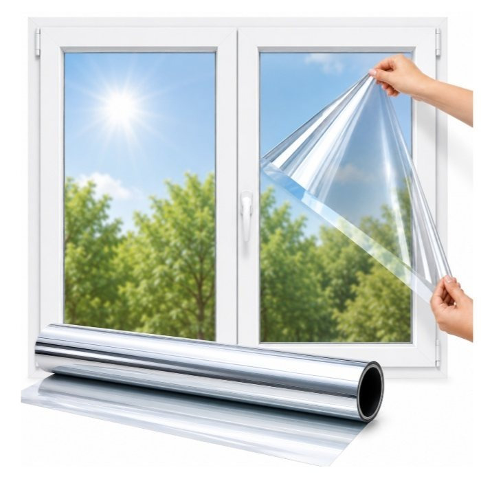 Image of Mirror Window Film 150 × 60 Cm Self-adhesive Sun Protection Privacy Film For Glass, Home, Office, Venetian Mirror