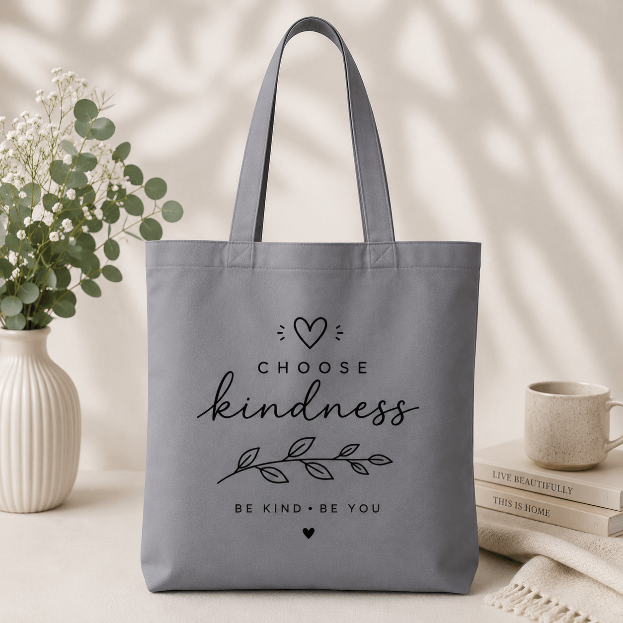 Cotton Canvas Tote Bag with Choose Kindness Print