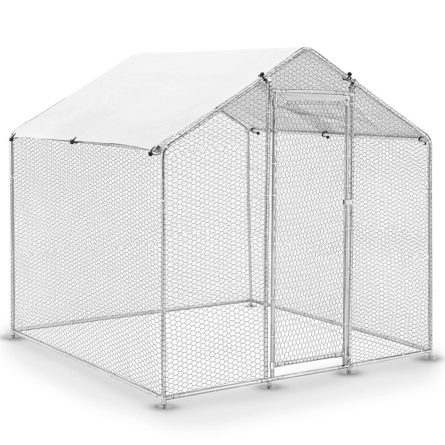 Walk-in Metal Chicken Coop With Run, Door & Latch, Free-range Enclosure For Chickens, Small Animals & Plants