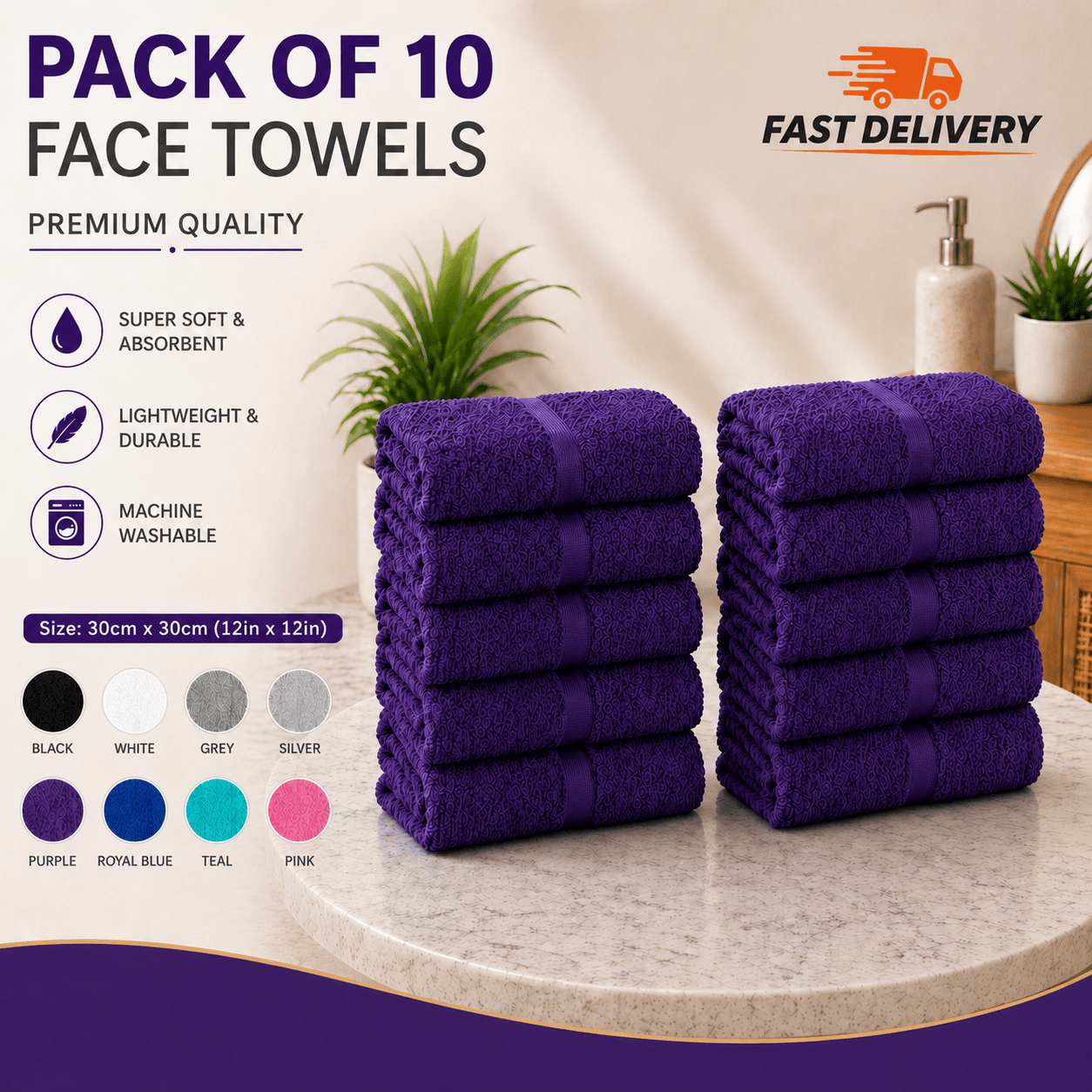 10-Pack Egyptian Cotton Face Cloths, 600 GSM