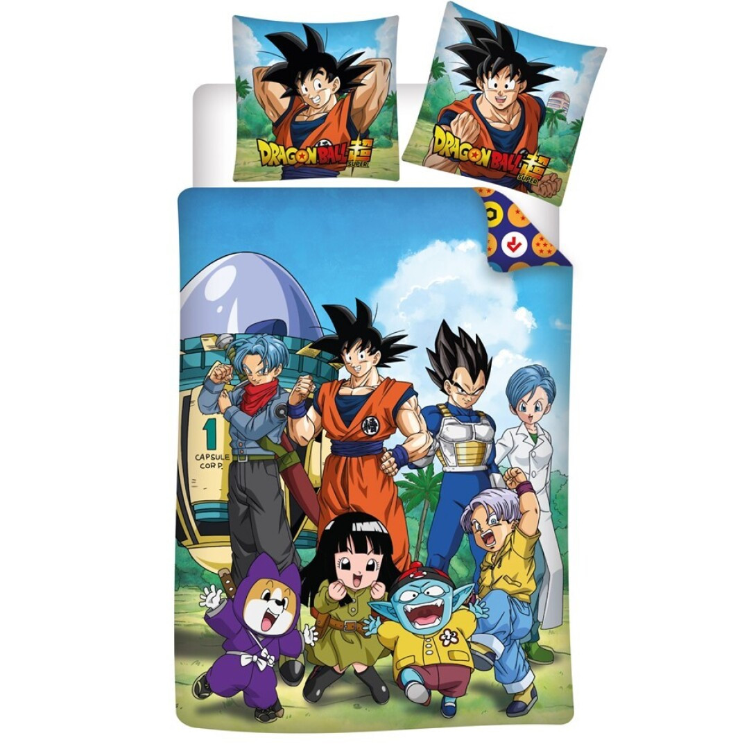 Image of Dragon Ball Set - Reversible Duvet Cover 140x200 Cm And Pillowcase 65x65 Cm - 52% / 48% Polyester - Official Goku Vegeta Trunks Design