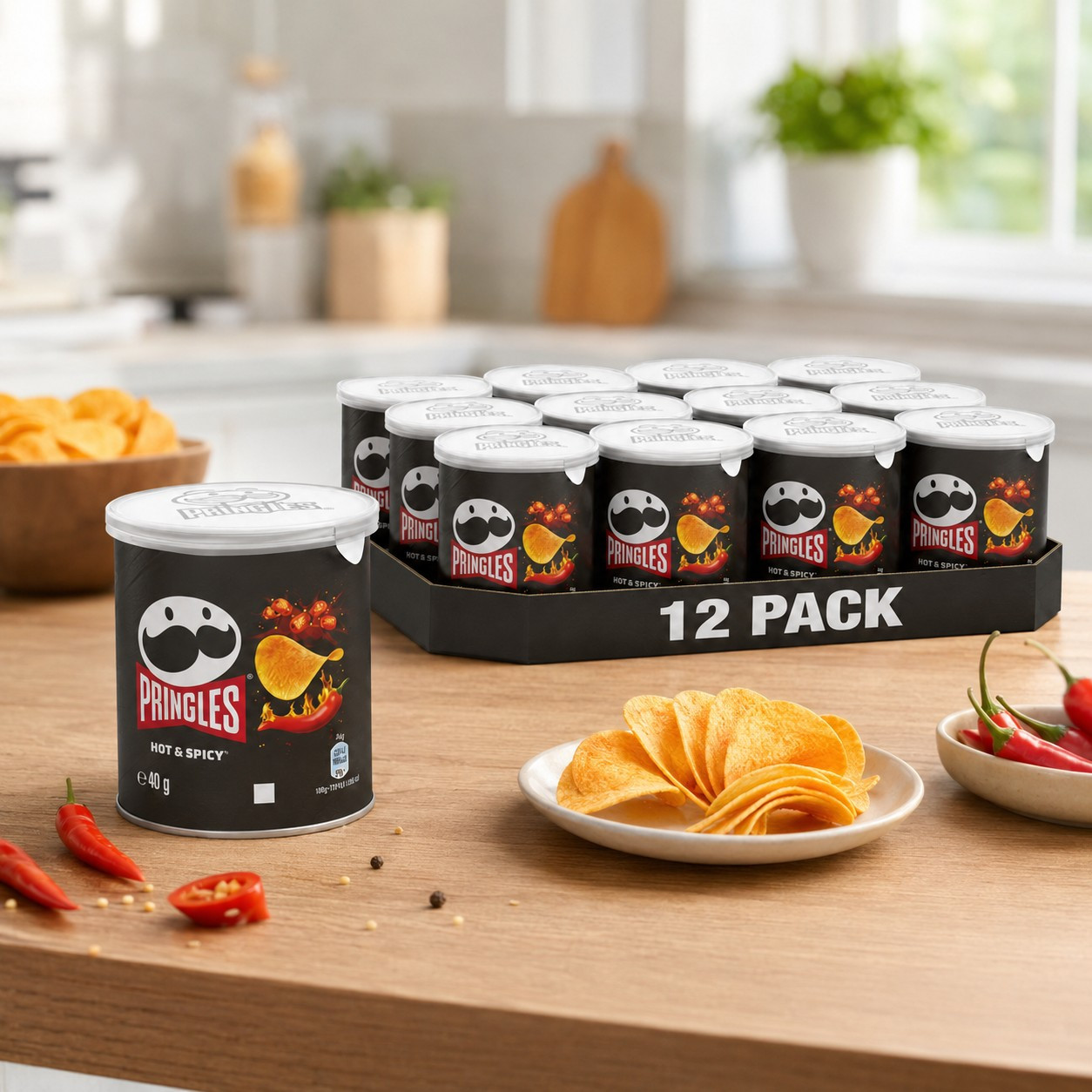 Pringles Hot & Spicy 12 X 40 G – Spicy Stack Chips With Hot Pepper Flavor In A Convenient Can