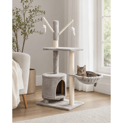 large cat tower with treehouse with toys 110cm xl