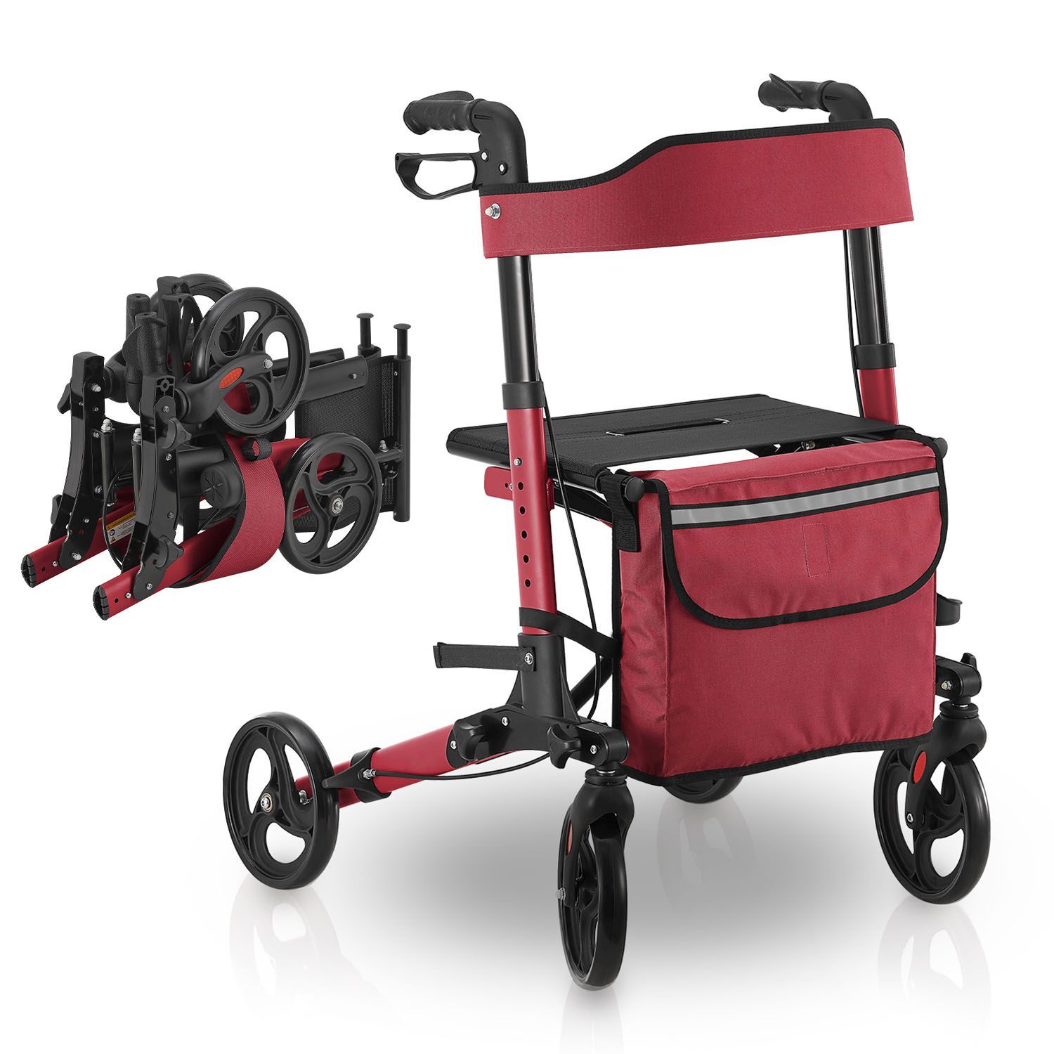 Rollator Vital Gehhilfe Foldable & Lightweight Up To 130 Kg, Height-adjustable With Seat, Pocket & Umbrella Holder