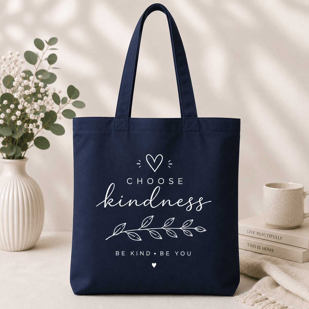 Cotton Canvas Tote Bag with Choose Kindness Print