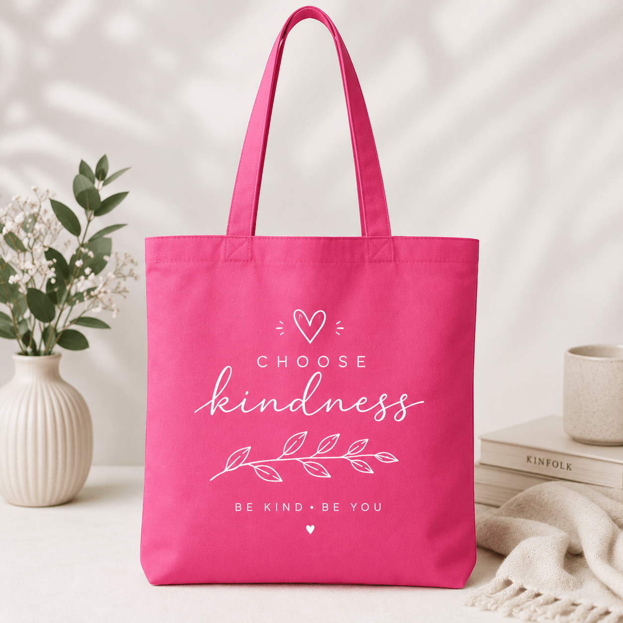 Cotton Canvas Tote Bag with Choose Kindness Print