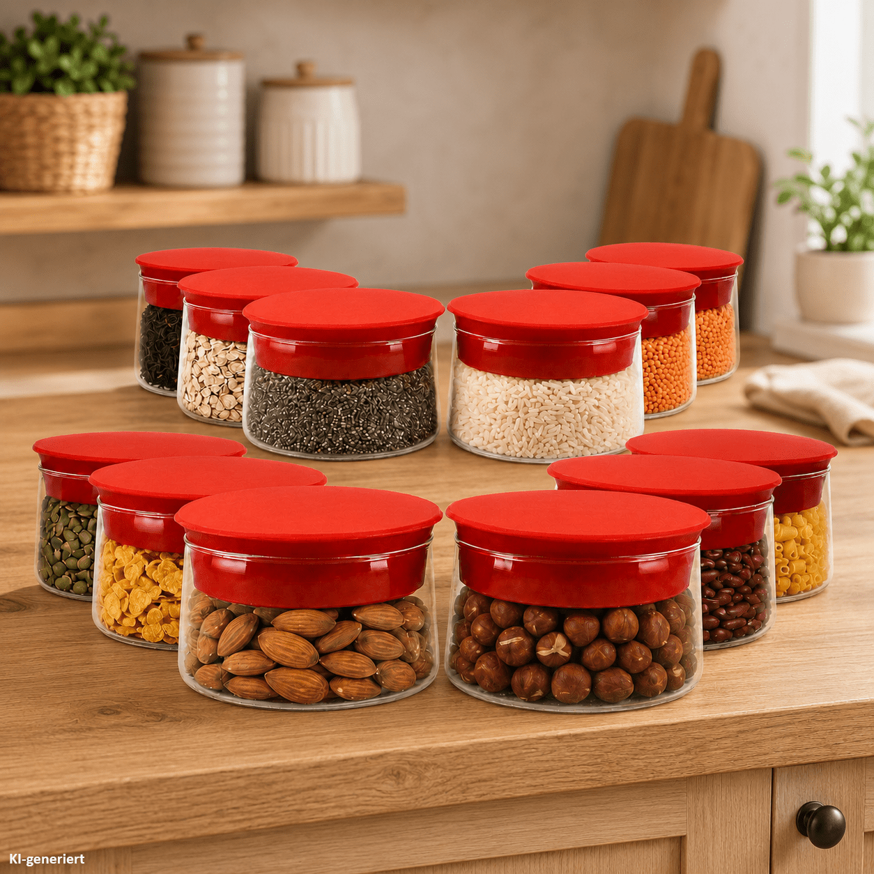 Image of 12-piece Set Storage Jars, 0.25 Liter With Red Silicone Lid Containers Cans