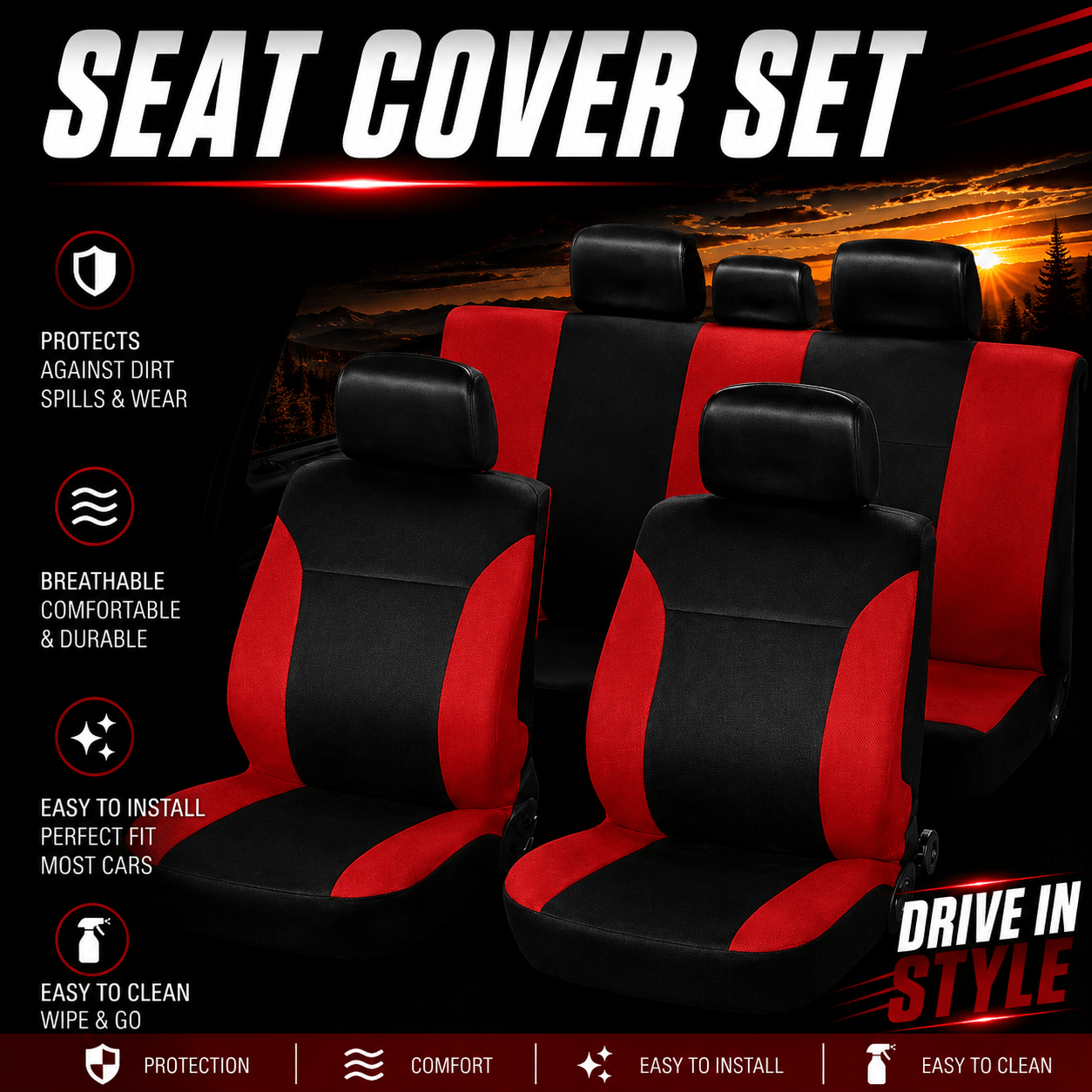 Seat Covers Protective Seat Cover Seat Protector For Ford Focus Fusion Galaxy Ka Kuga (red)