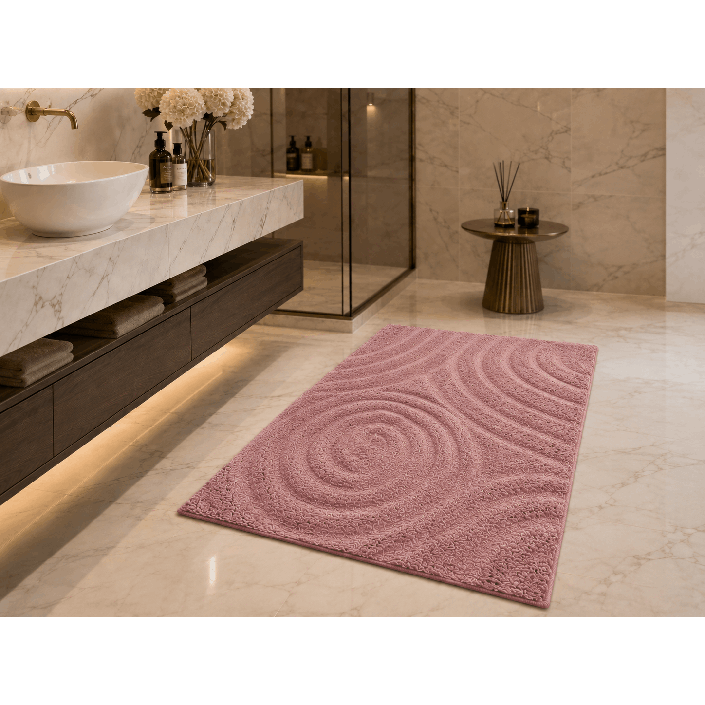 TEMU Tappeto Bagno 60x120 cm 100% Cotone con Motivo a Spirale in �� Scendibagno e Assorbente