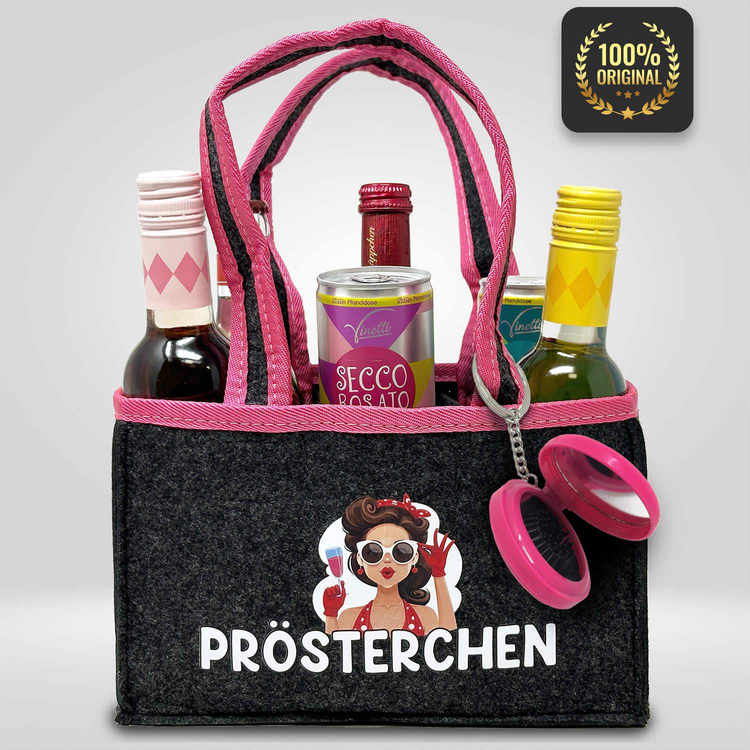 Image of Funny Women's Handbag . Mirror - Carrying Bag Made Of Felt For 6 Bottle Cans - Sparkling Wine, Wine, Hugo - Jga, Birthday