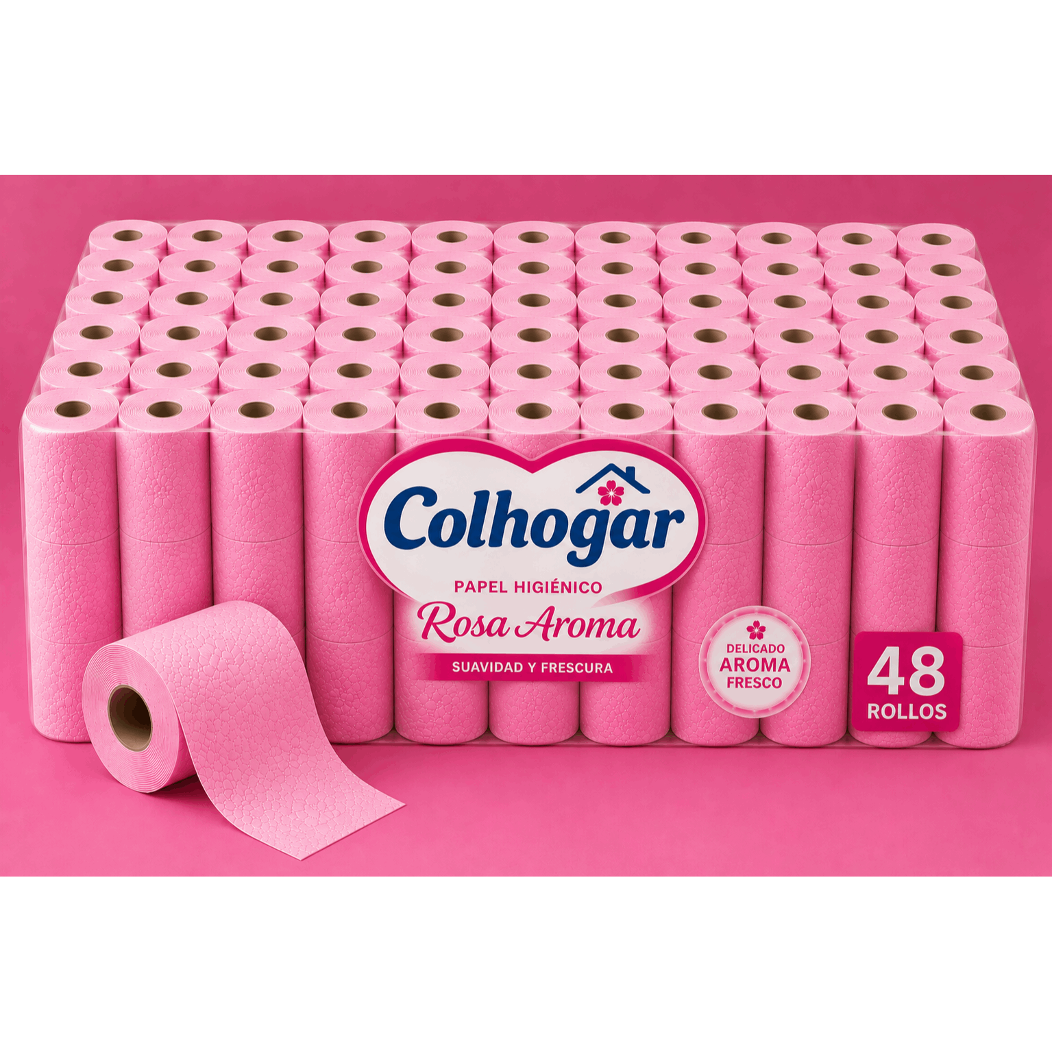 TEMU Colhogar TOTALMENTE ROSA , & 4X11, Papel Higiénico con tecnología , neutraliza olores, Paquete con 44 Rollos, 3 Capas, rollos color rosa y con