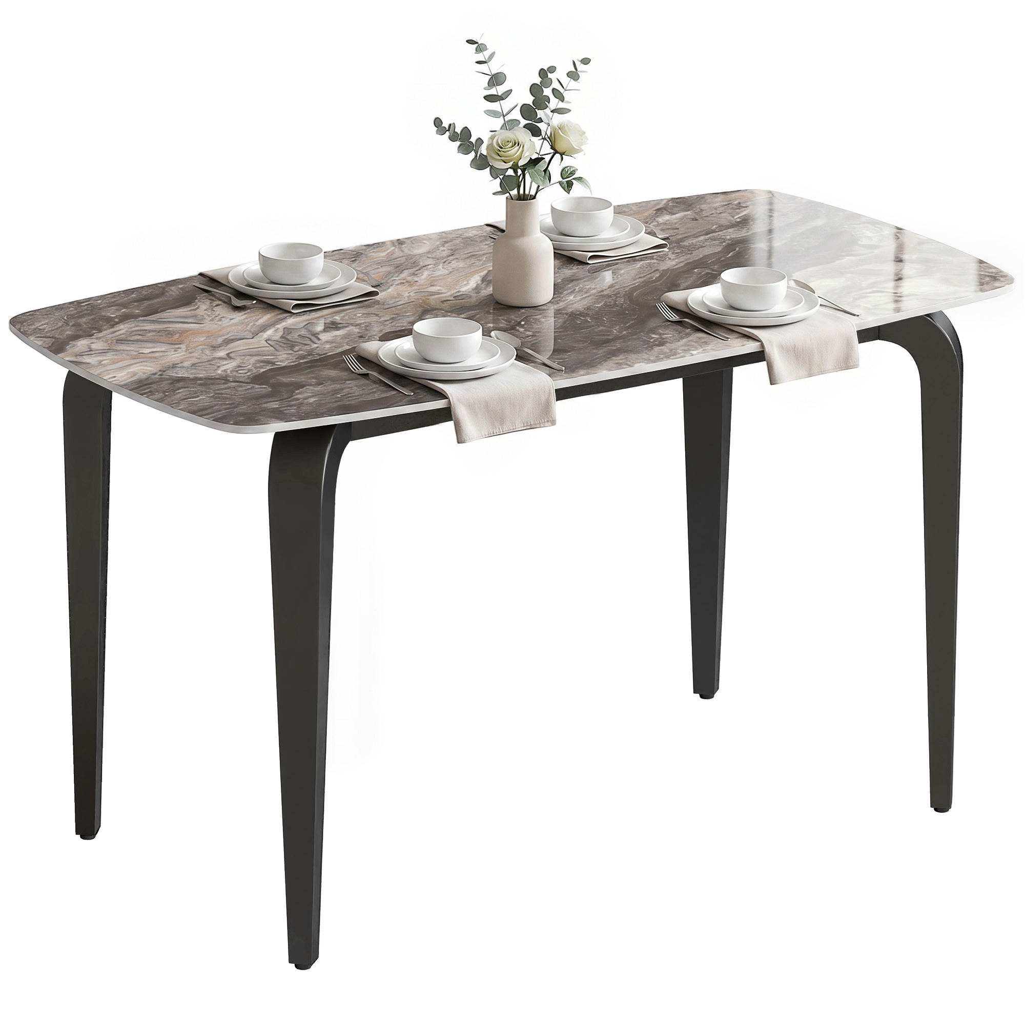 TEMU HOMCOM Table à manger rectangulaire pour 4 personnes, 130 x 70 x 75 cm, table de cuisine moderne avec plateau en frittée, pieds en métal, pour
