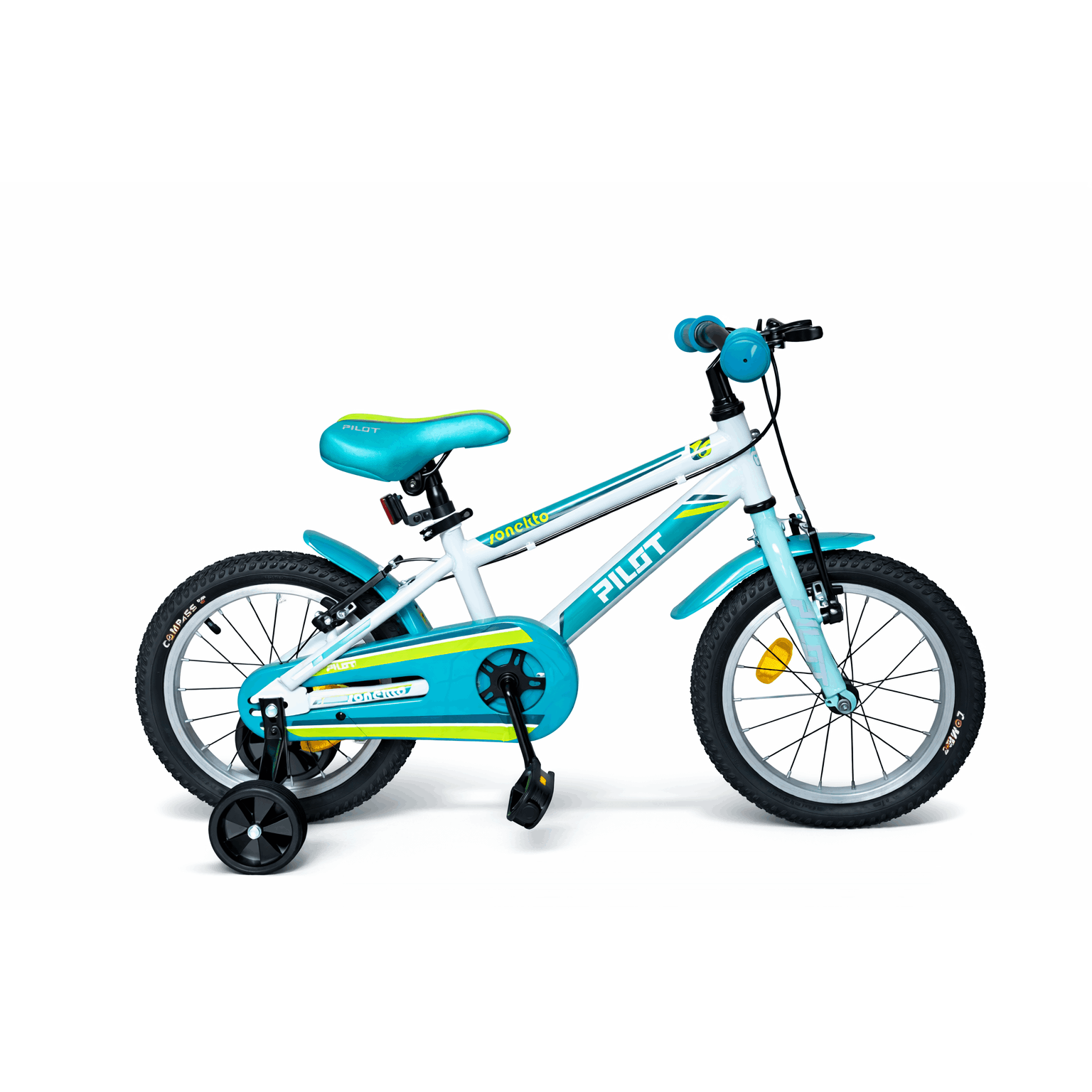 16-inch Children's Bicycle With Training Wheels, Boy's Bike, 1 -brake, White And Blue