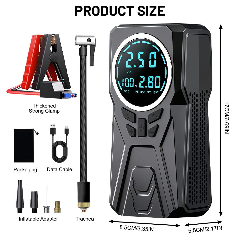 10-in-1 Multifunctional Car Jump Starter & Tire Inflator with LED Light