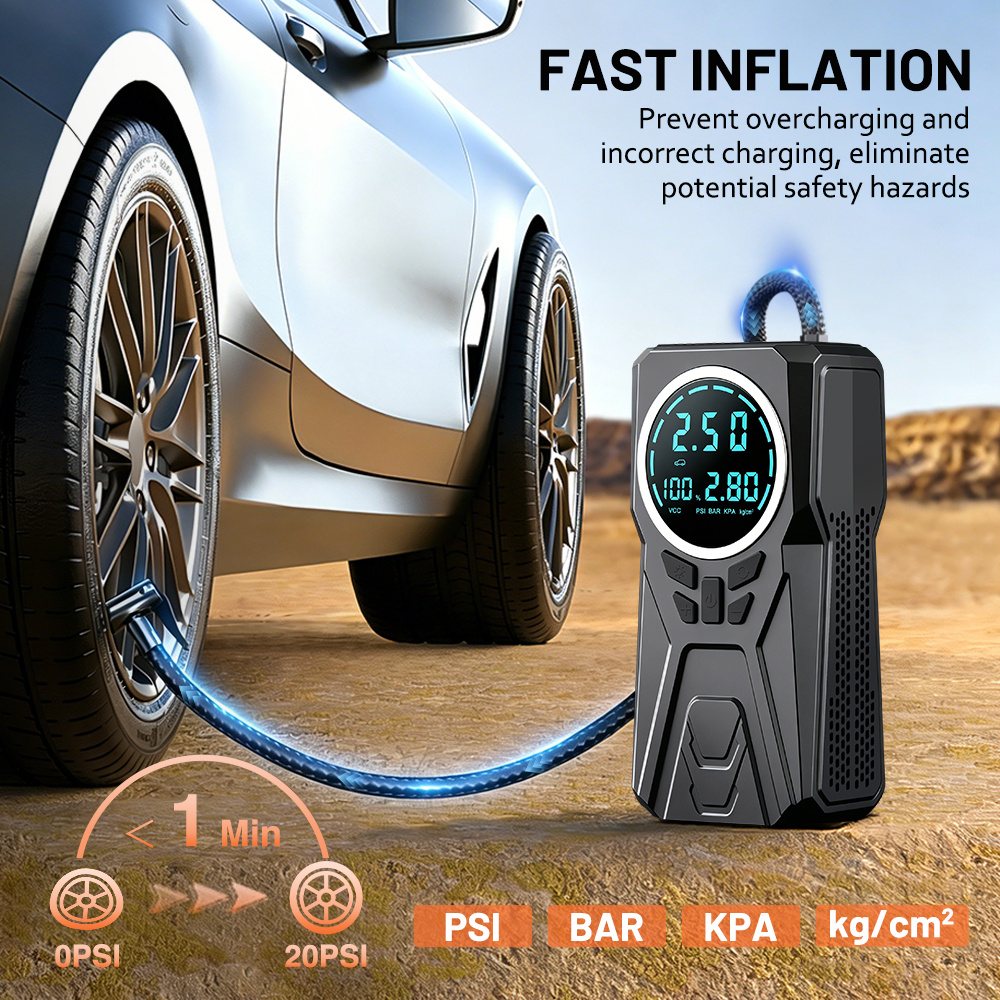 10-in-1 Multifunctional Car Jump Starter & Tire Inflator with LED Light