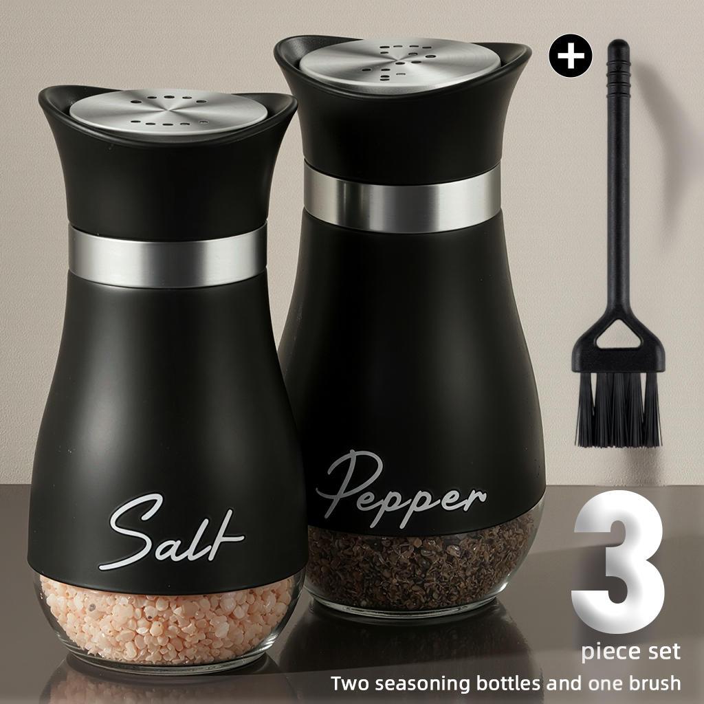 TEMU 3pcs Set (2 Seasoning Bottles + 1 Cleaning Brush) Salt And Pepper Shaker Set, 4oz (. 113.4g) Salt And Pepper Shakers, With Stainless Steel Lids,