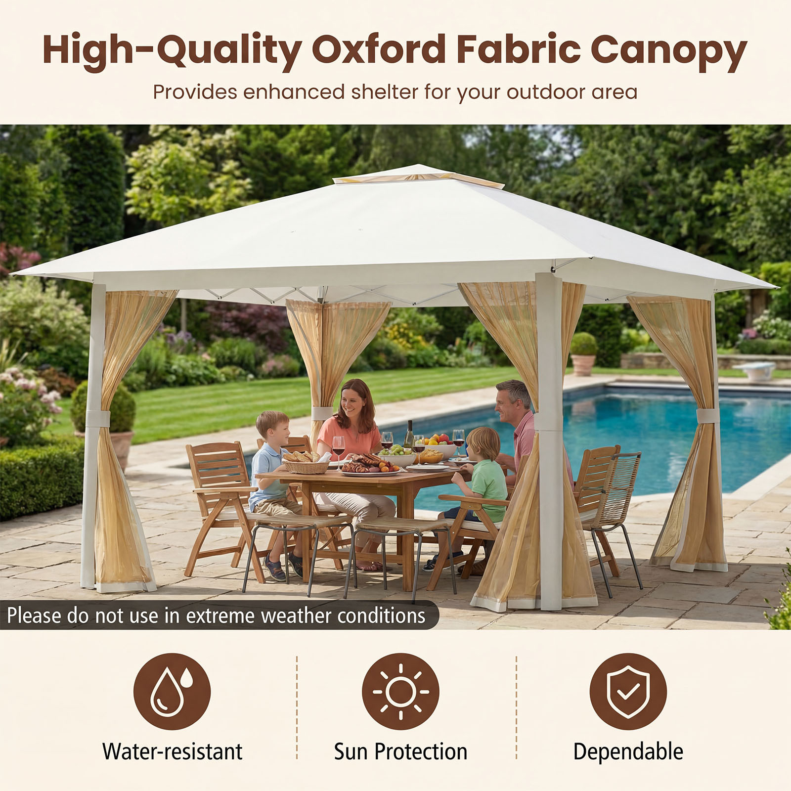 Pop Up Gazebo with Mesh Netting and Double Roof