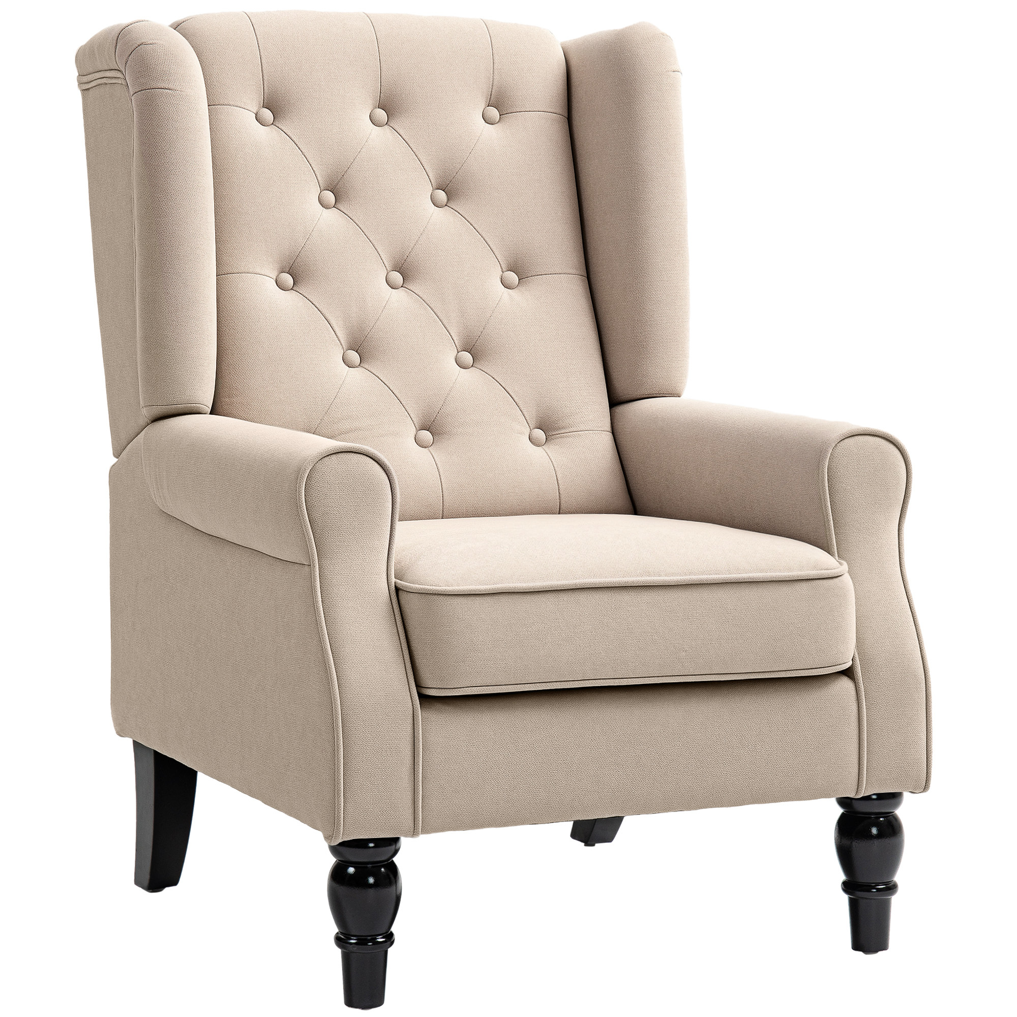 TEMU HOMCOM Fauteuil de Salon, Fauteuil Capitonné avec Pieds en Bois, Assise Large, Grand Confort, , 74 x 86 x 102 cm, Beige