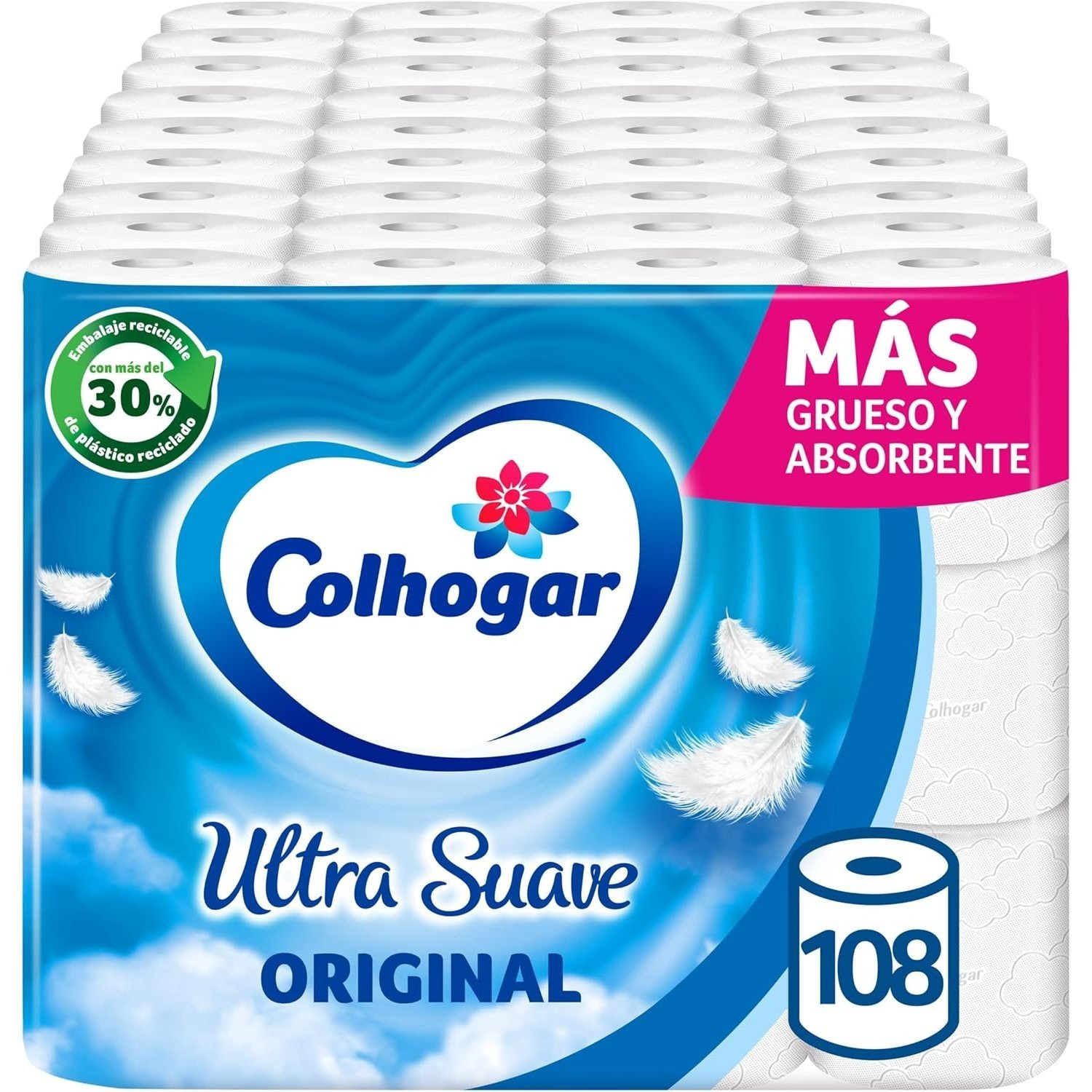 TEMU Colhogar Ultra Original x108 - Papel Higiénico de 2 Capas - 9 paquetes de 12 Rollos, Sin Perfume
