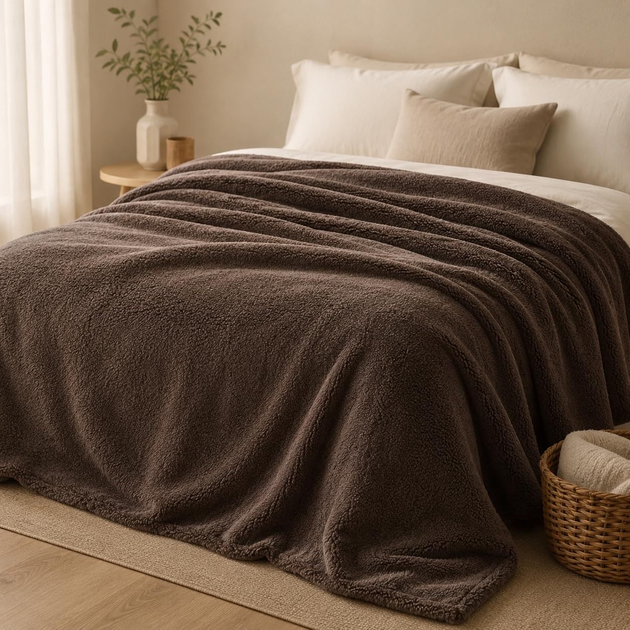 Image of English Home Flannel Fleece Blanket, Cozy, Comfortable, Soft, Fluffy, Warm, Sofa Throw, Blanket, For Large Sofas, Beds, Armchairs, Sofas, Travel, 120 X 170 Cm, Chocolate