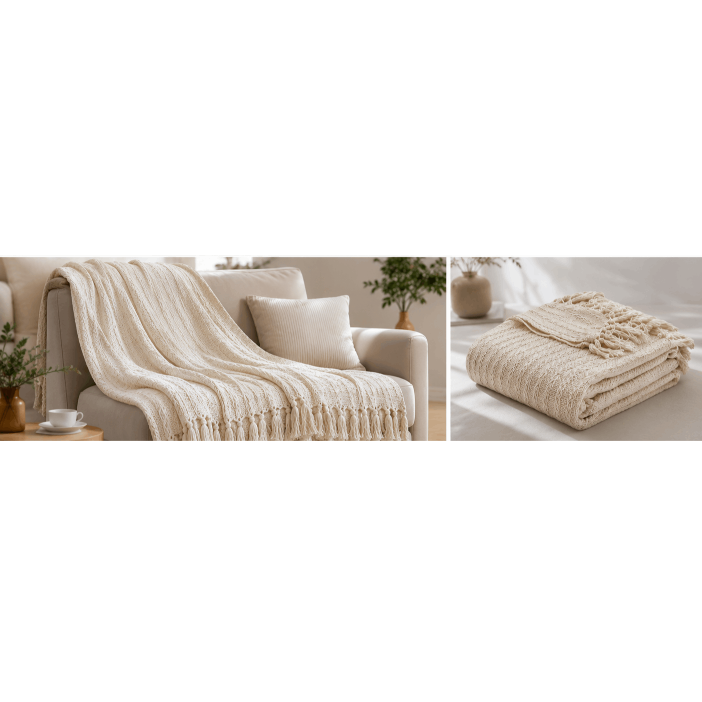 TEMU 100% Cotton Cable Knit Throw Blanket With Tassel Fringe Soft Decorative Sofa Throw For Couch Bed Chair All Season Knitted Blanket 120 X 150 Cm