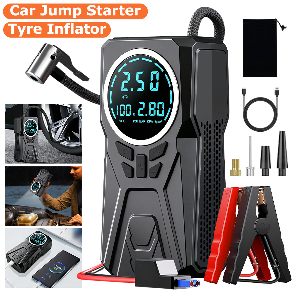 10-in-1 Multifunctional Car Jump Starter & Tire Inflator with LED Light