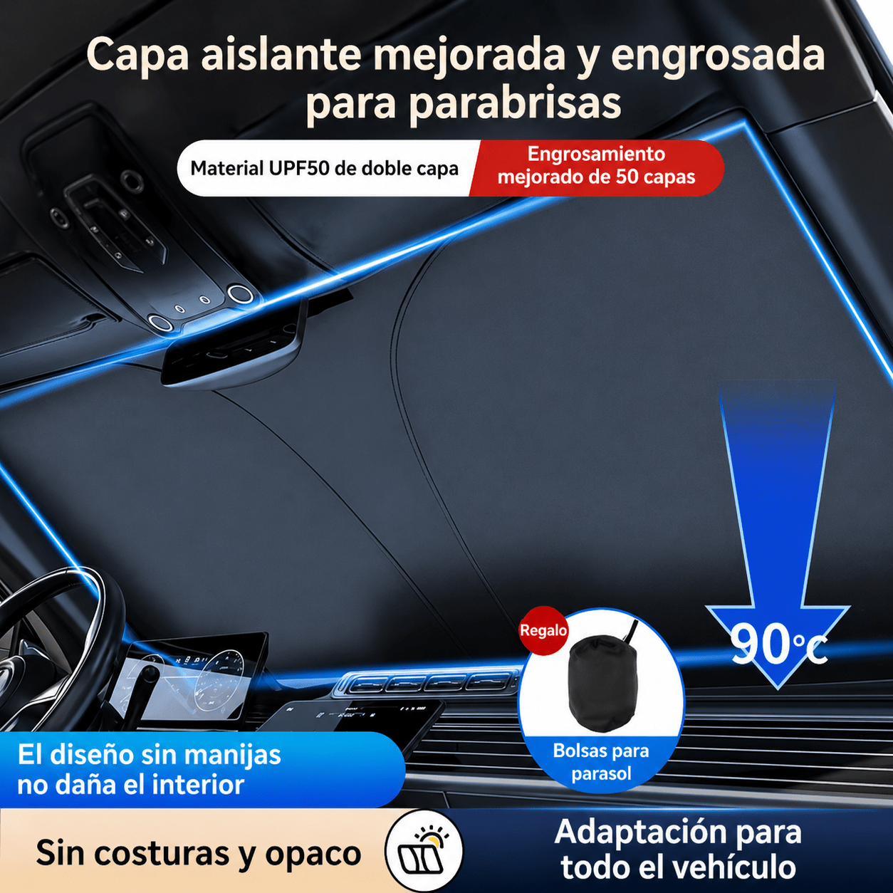 TEMU Parasol universal portátil para parabrisas de coche - Cubierta interior aislante contra el para parabrisas delantero, parasol delantero para