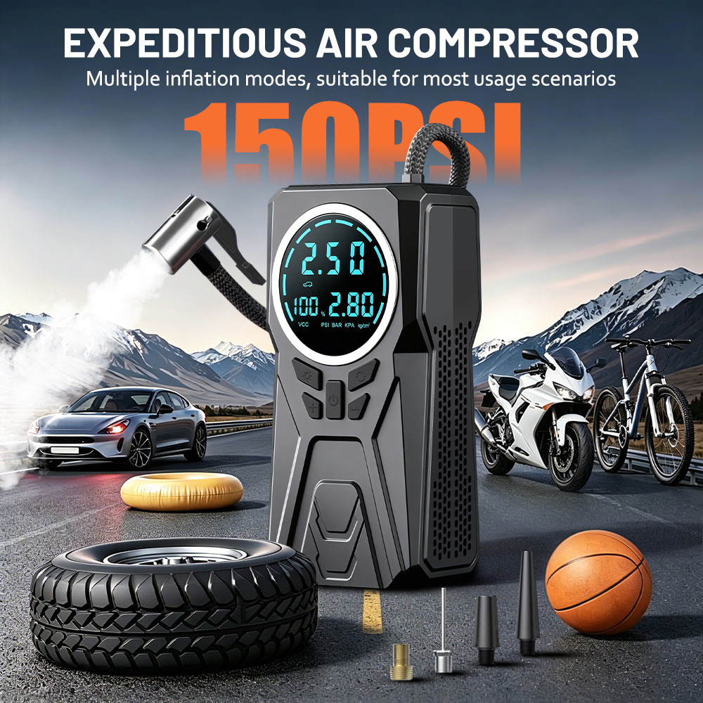 10-in-1 Multifunctional Car Jump Starter & Tire Inflator with LED Light