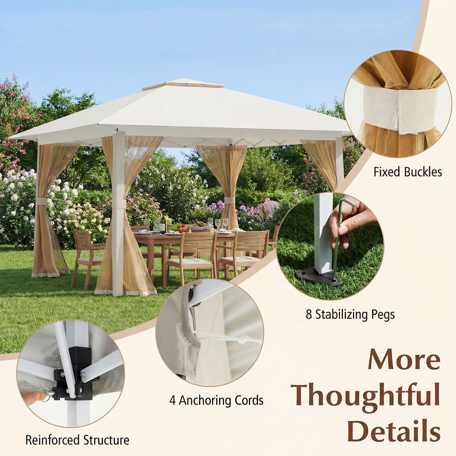 Pop Up Gazebo with Mesh Netting and Double Roof