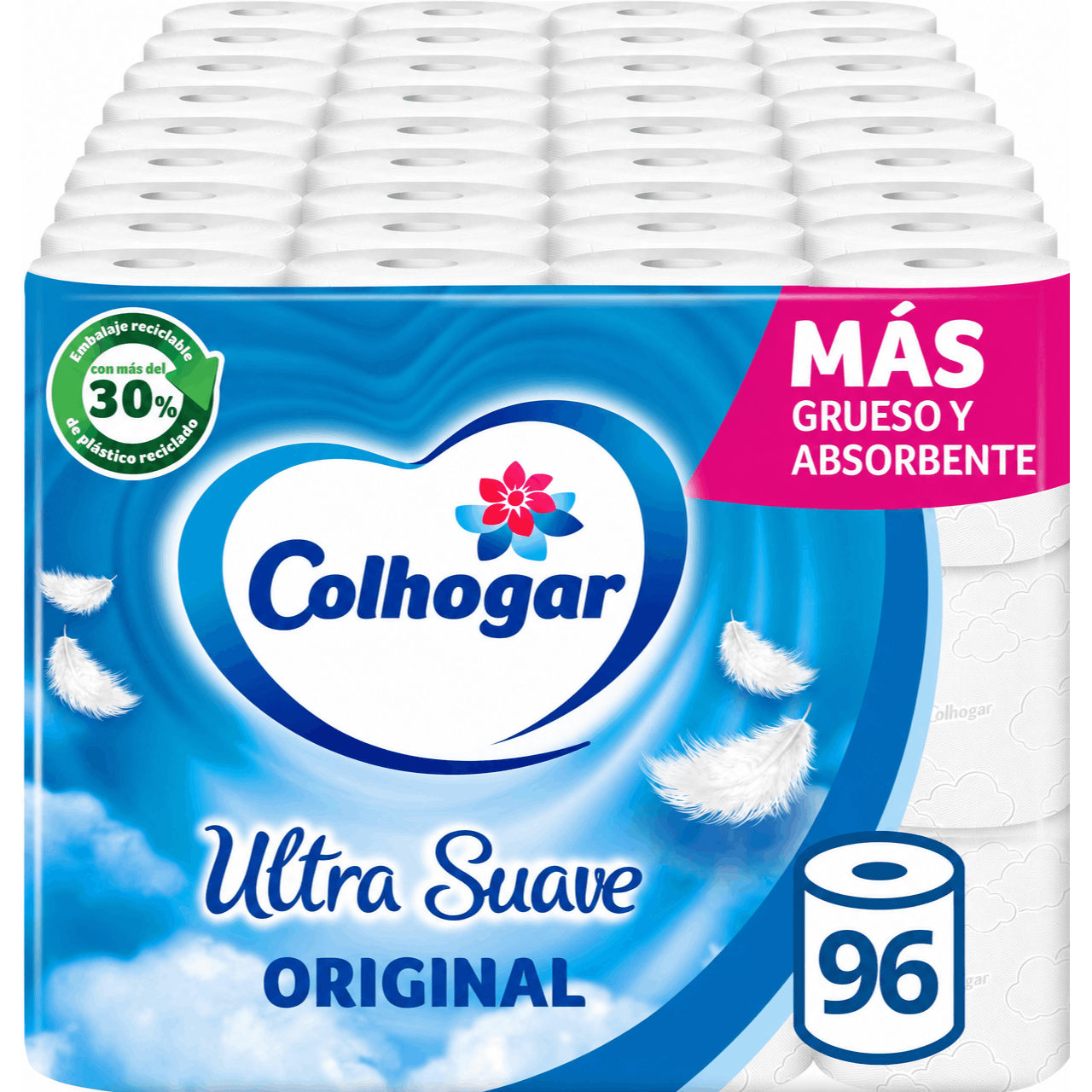 TEMU Colhogar Ultra Original x96 - Papel Higiénico de 2 Capas - 8 paquetes de 12 Rollos, Sin Perfume