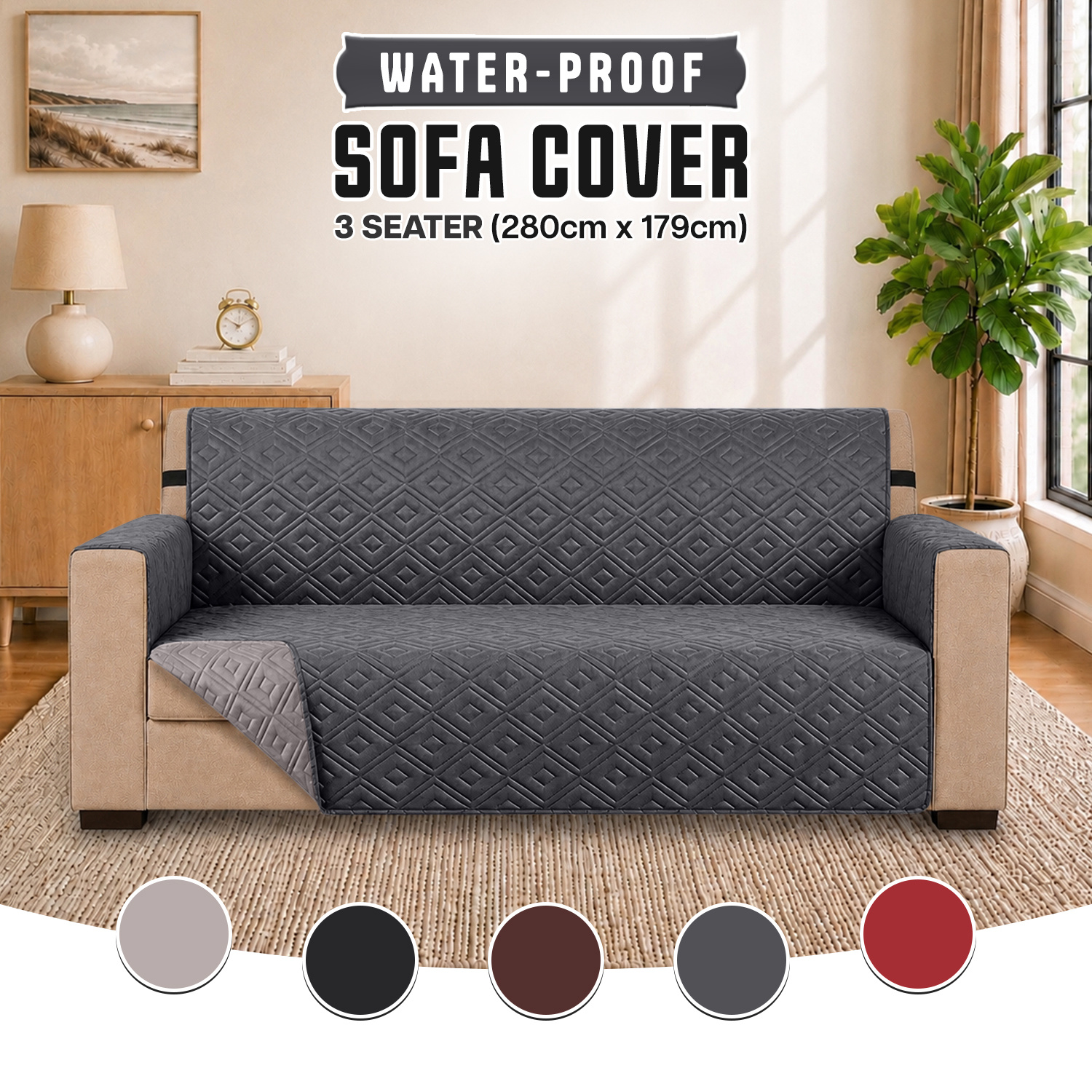 TEMU 1pc Soft Fabric Waterproof Reversible Sofa Cover - Non Slip, Pet Friendly, Dual Sided Armrest Sofa Slip Cover Anti-scratch Durable Quilted Couch