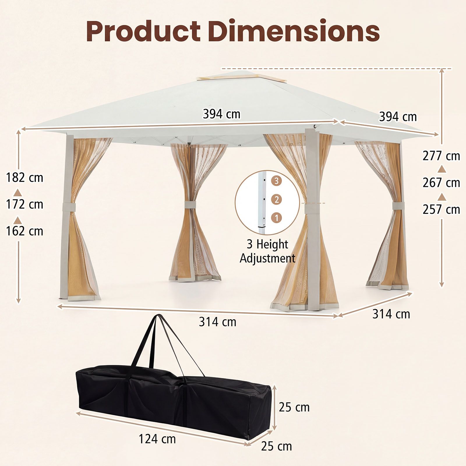 Pop Up Gazebo with Mesh Netting and Double Roof
