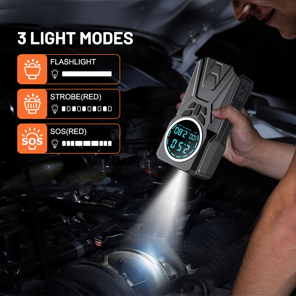 10-in-1 Multifunctional Car Jump Starter & Tire Inflator with LED Light