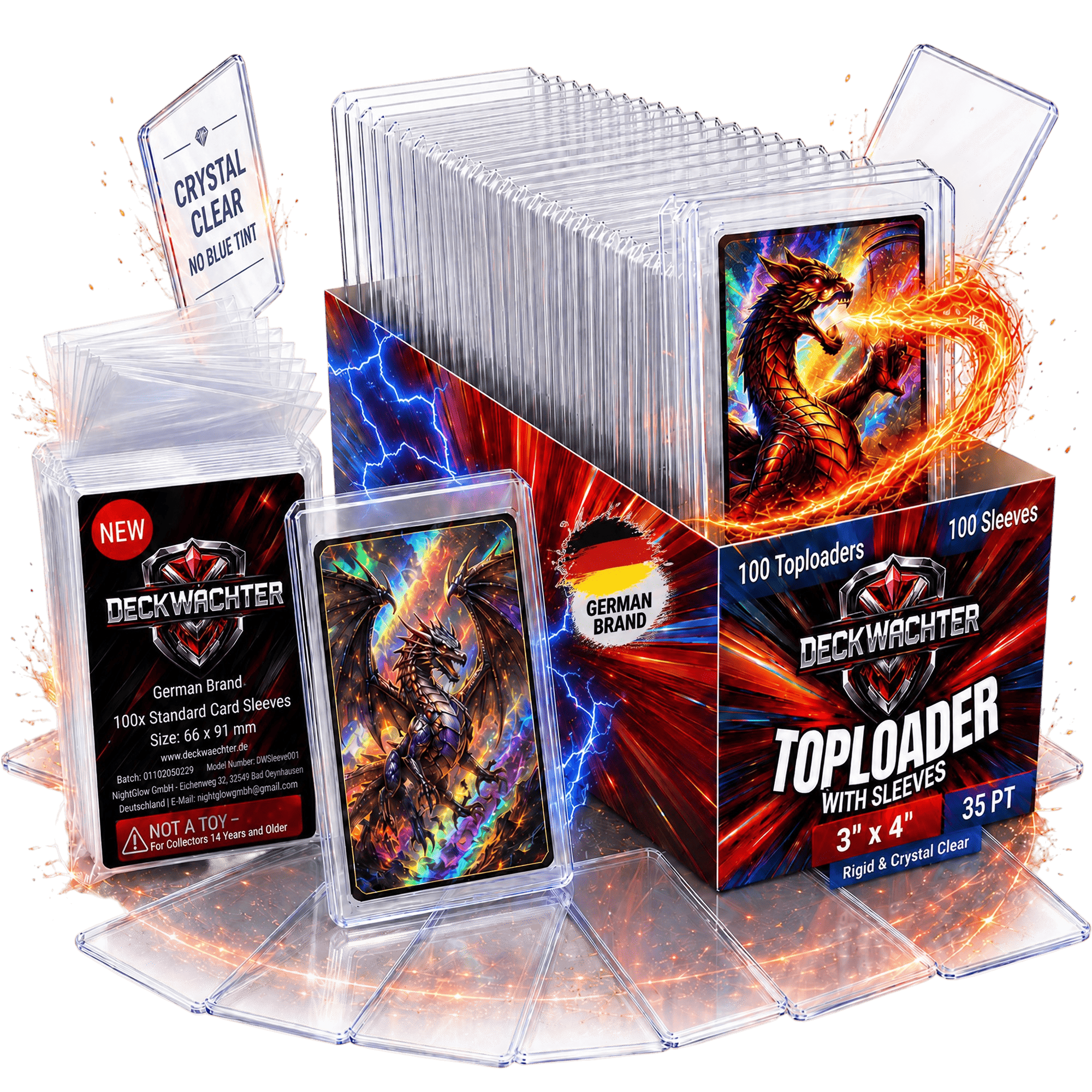 Toploader + Sleeves Set 3"x4" For Cards 100 Toploader 100 Sleeves