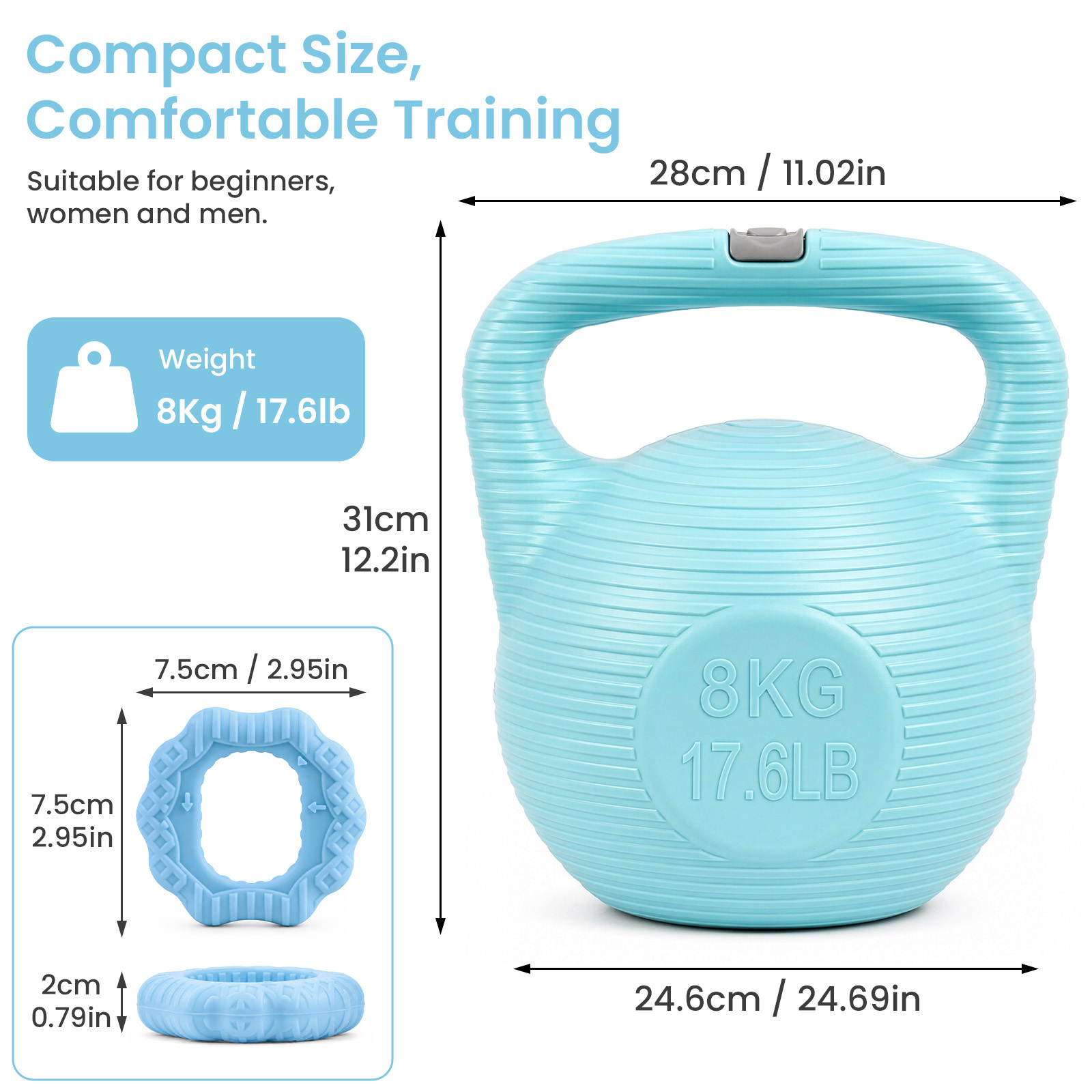 Image of Set: Water-fillable Kettlebells Multi-weight Options For Home Gym & Yoga Workouts Perfect Gift For Set 8kg Kettlebell + 2 Grip Rings