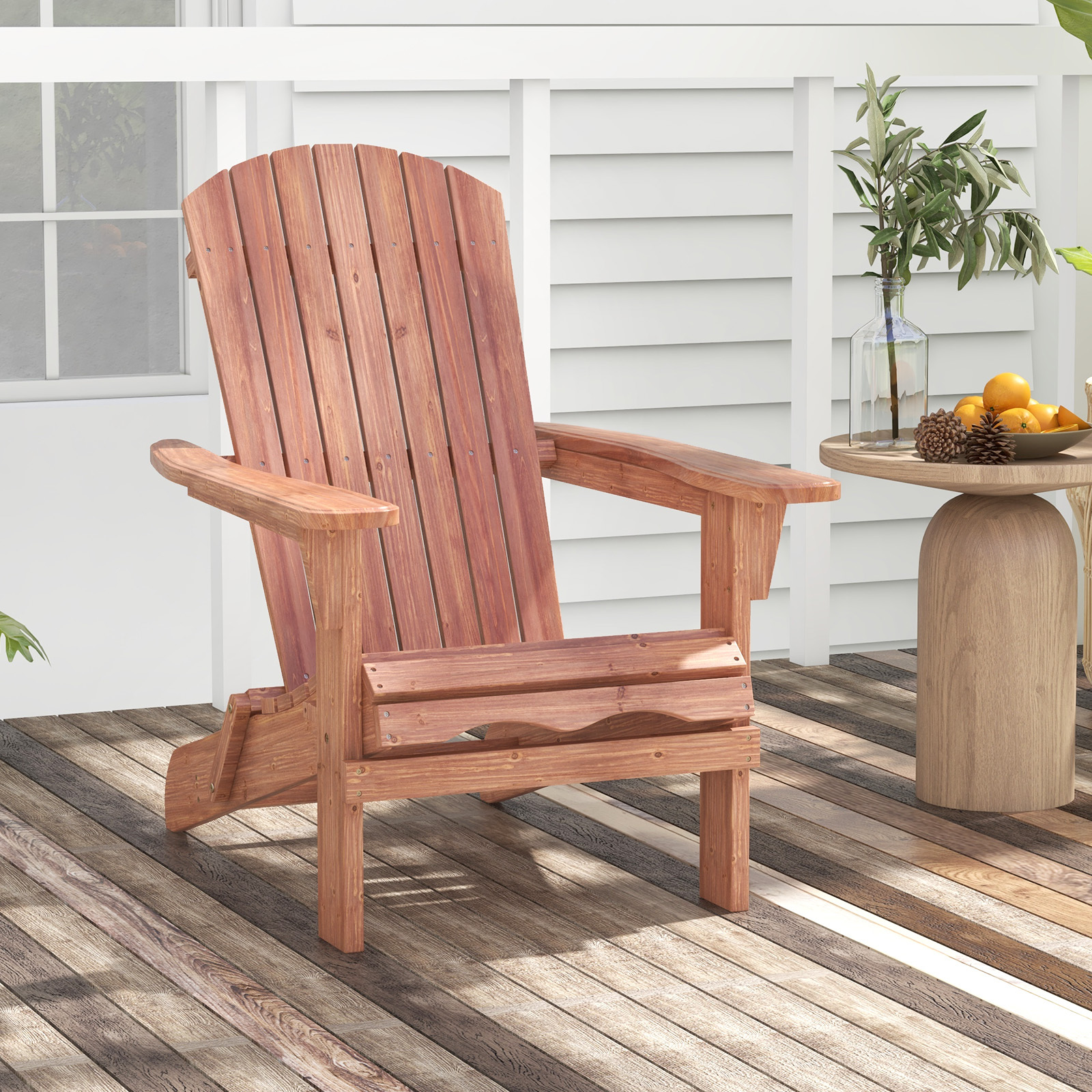 Image of Adirondack Chair, Foldable Lounge Chair W/solid Wood Frame, Curved Backrest & Wide Armrests, Outdoor Wooden Chair For Lawn, Backyard, Poolside, 180 Kg