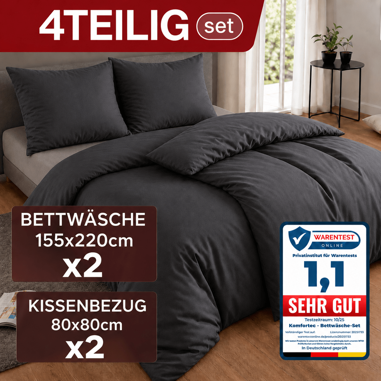 Microfiber Bedding Set 4pcs – 2 Duvet Covers 155x220 Cm With 2 Pillowcases 80x80 Cm And 40x80 Cm, Light, Breathable And Low-maintenance