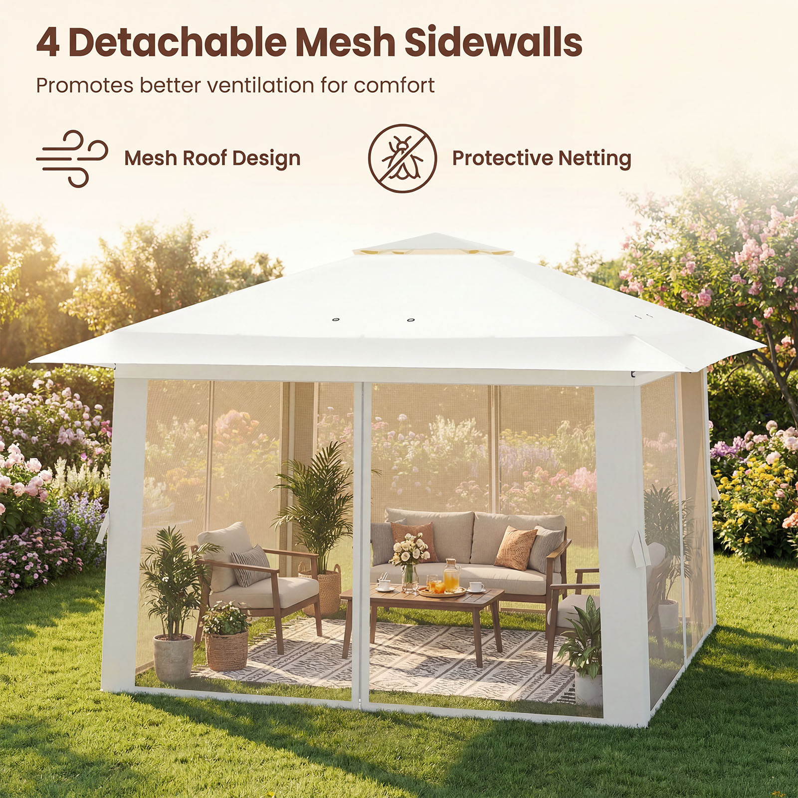 Pop Up Gazebo with Mesh Netting and Double Roof