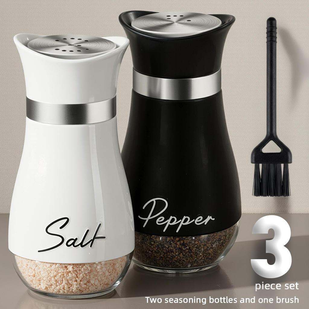 TEMU 3-piece Set (2 Seasoning Bottles + 1 Cleaning Brush) Salt And Pepper Shaker Set, 4oz (. 113.4g) Salt And Pepper Shakers, With Stainless Steel