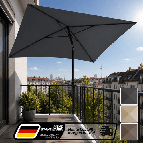 balkon-sonnenschirm-set 200x125 cm inkl. schutzhülle - rechteckiger uv50+ sonnenschirm, höhenverstellbar & knickbar - ideal für balkon/terrasse/outdoor als ampelschirm-ersatz - farben: /beige/taupe