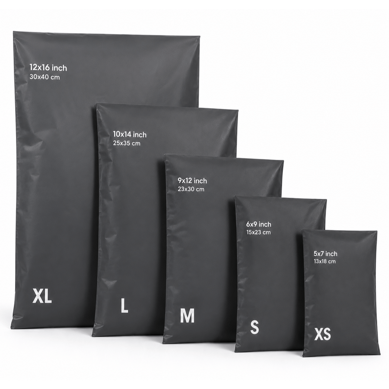 TEMU 125 Assorted Mixed Grey Mailing Poly Postal Self Seal Bags – 5 Sizes (5x7, 6x9, 9x12, 10x14 & 12x16 Inch) – 25 Bags Size