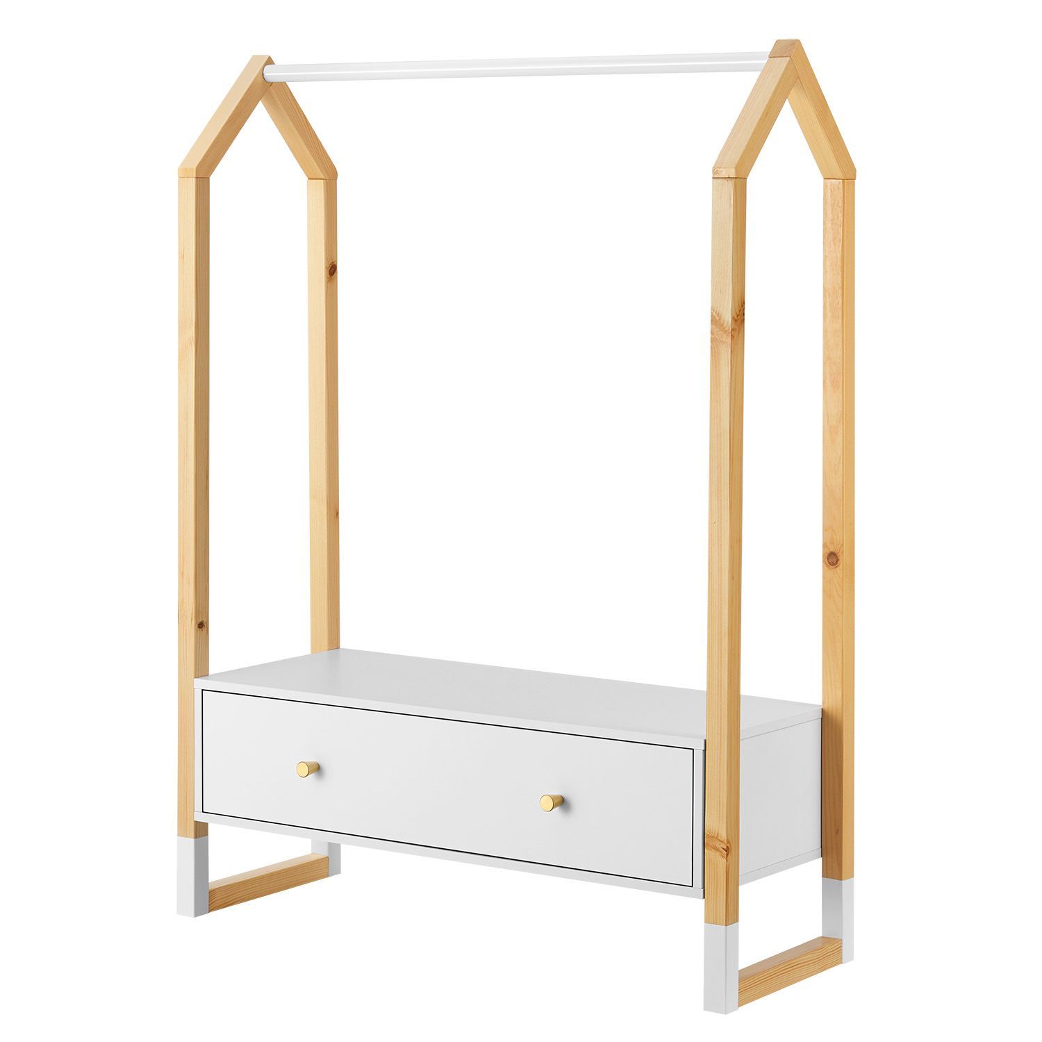 Image of Children's Clothes Rack Filla Large Drawer, Clothes Rail, Open Rack Children's Wardrobe Made Of Wood 's Wardrobe White