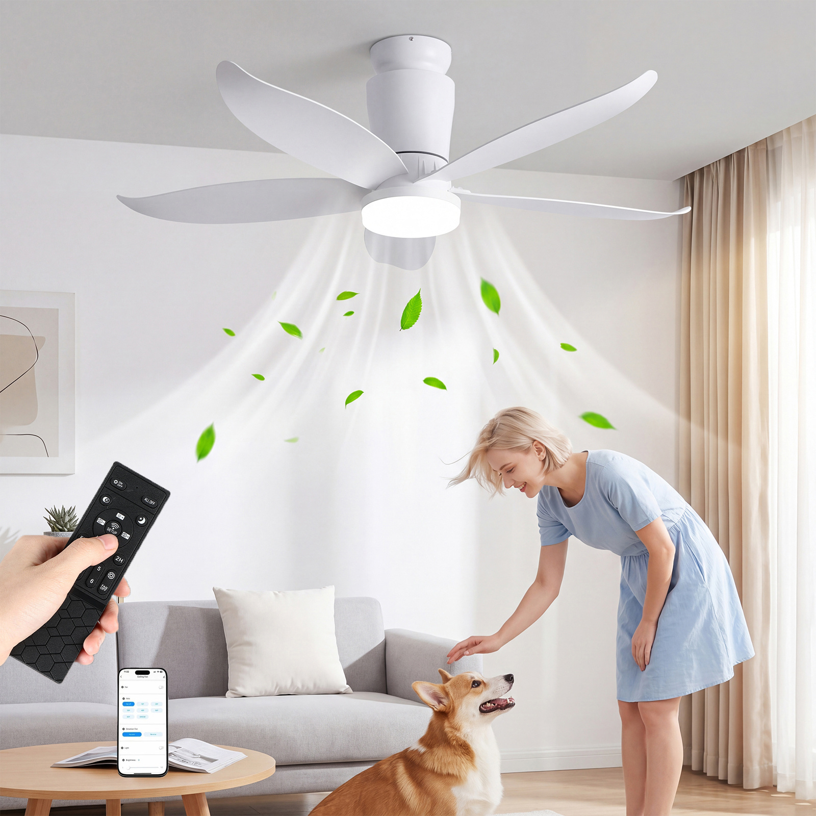 70w 3-blade Ceiling Fan With Light, Led Ceiling Light 95cm, Dimmable Ceiling Light With Remote Control And App, Quiet 25db Motor, Double Sided , For Bedroom, Living Room, Hotel