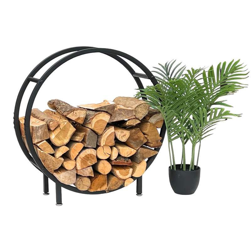 Image of Round Black Metal Firewood Rack, Freestanding Indoor Firewood Holder, Log Rack, Firewood Shelf
