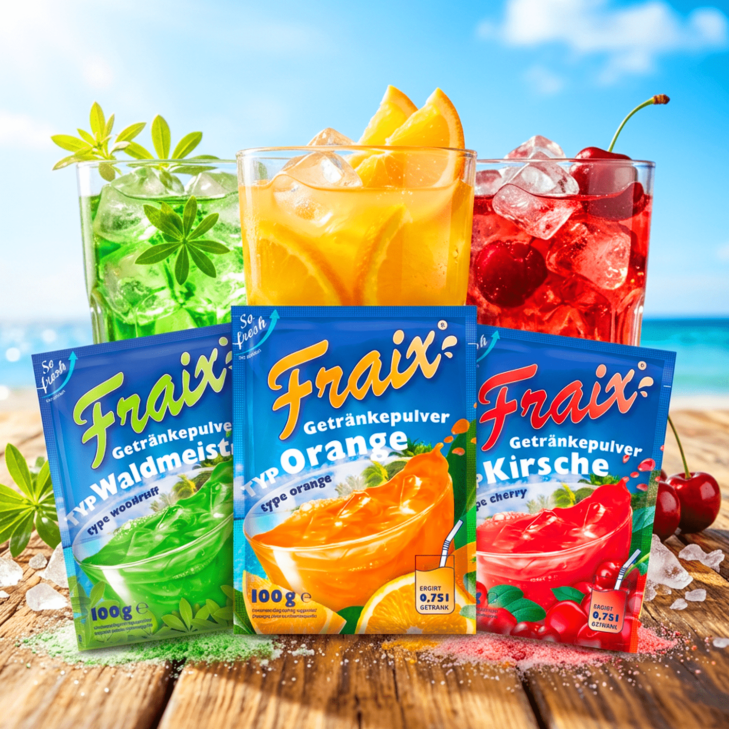3-pack Mix - Fraix Beverage Powder – 1x Orange, 1x Cherry, 1x Woodruff - 3x100g